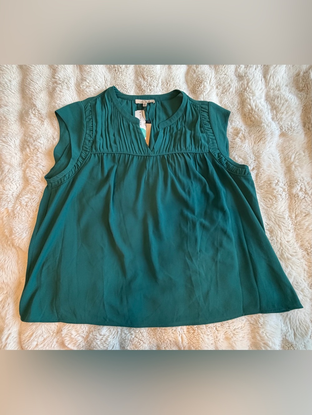 Les Serein Ravyn Teal Pleated Sleeveless Blouse 2X NWT